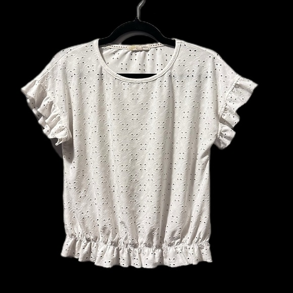 Rewind White Eyelet Ruffle Sleeve Top - Picture 1 of 6